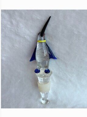 Glass Penguin Wine Stopper Blue White Bottle Topper Bar Decor Gift